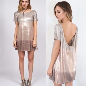 Free People Metallic Shimmer Mini Dress Open Back Size S Party Night Out